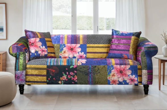 Multicoloured fabric patchwork 3 seater
