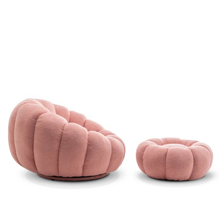 Bobois boucle swivel chair and footstool